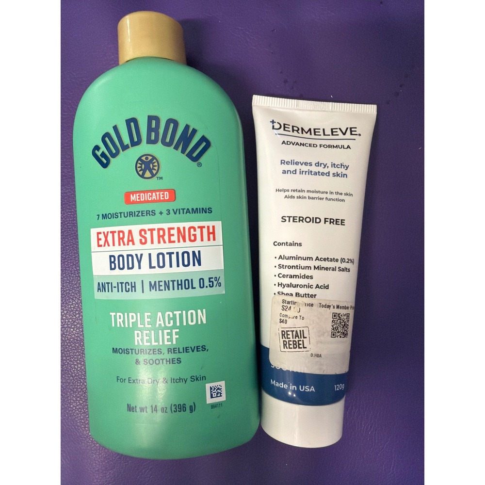 Gold Bond Medicated Extra Strength Body Lotion & Dermeleve Anti-Itch Cream Set